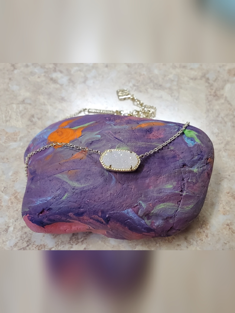 Kendra Scott White Druzy Pendant Necklace in Gold-tone